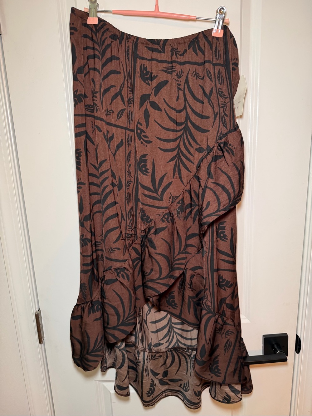 Brown Floral Ruffle Midi Skirt - A New Day